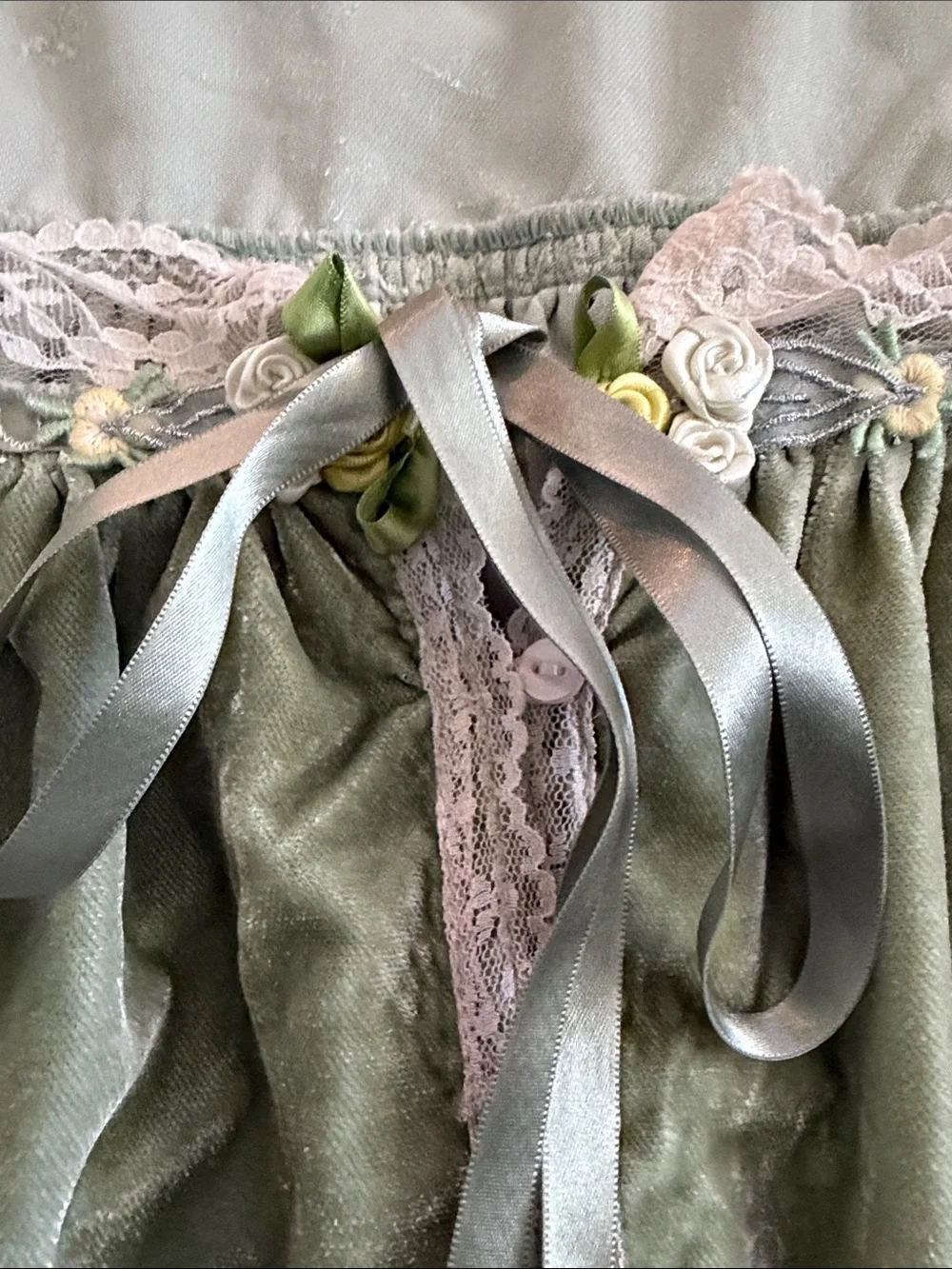 Free People Green Prairie Peasant Blouse with Lace Trim - Picture 3 of 7